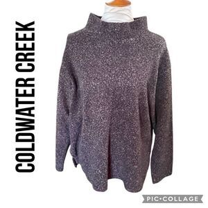 Coldwater Creek Dark Chocolate Brown Speckled Mock Collar Pullover Sweater Size